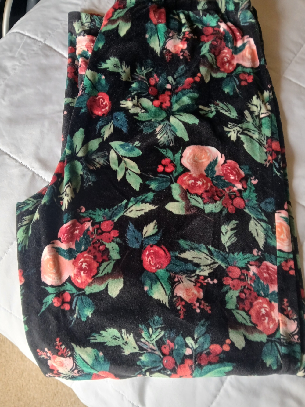 stars above Black Floral Pajama Pants with Red, Green & Peach Flowers - Picture 4 of 5